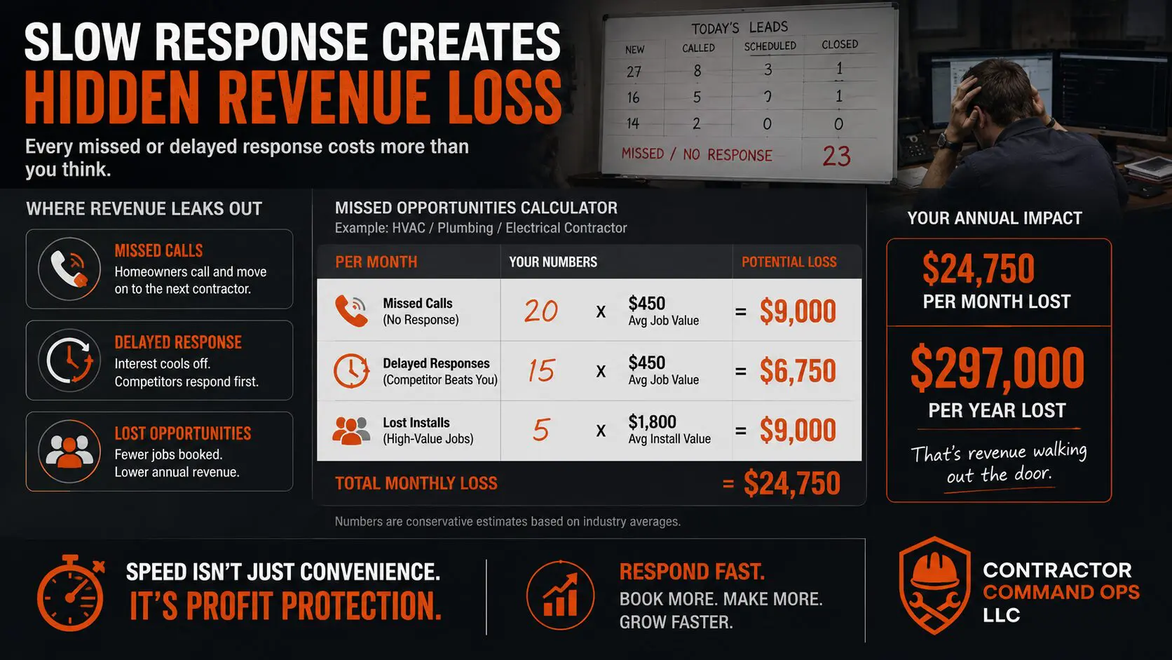 Infographic showing slow response causing hidden revenue loss