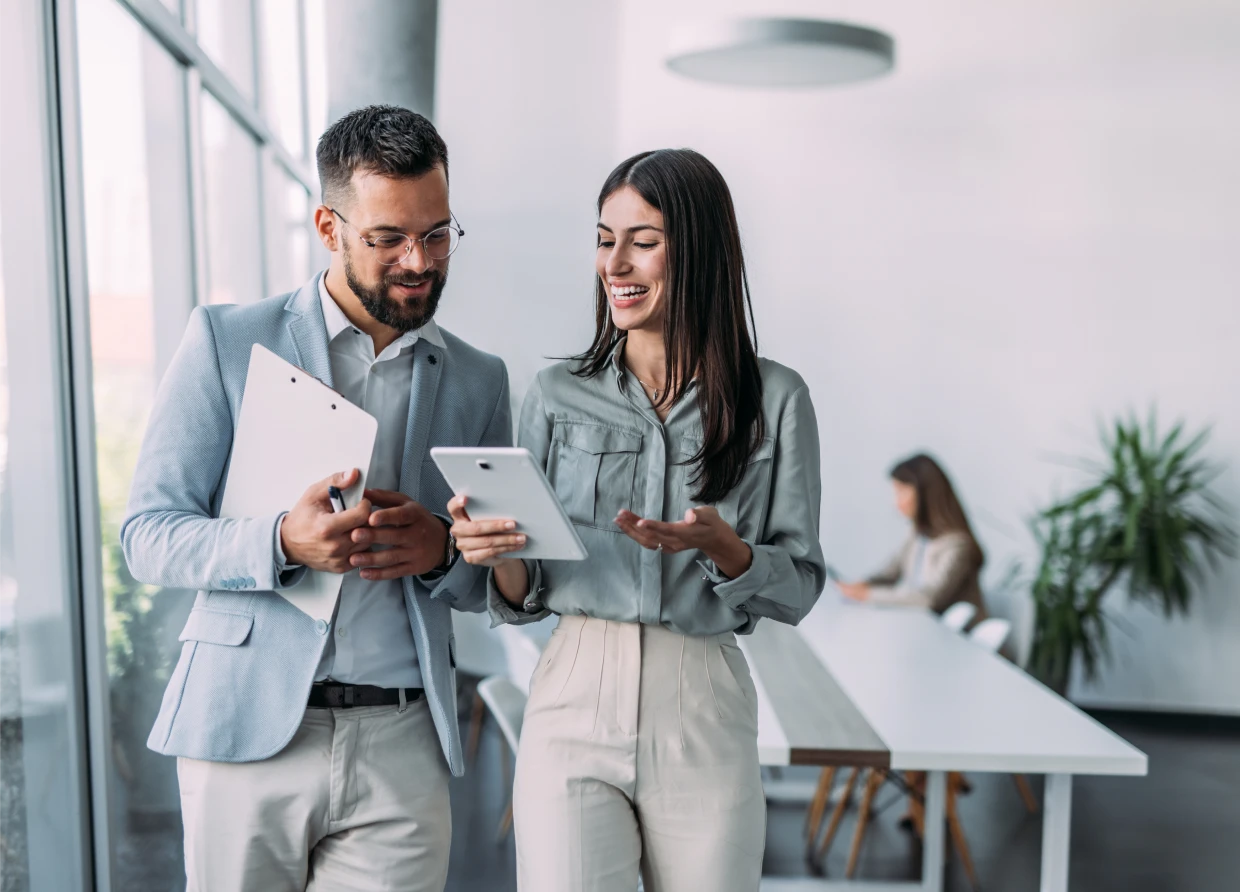 Teamwork in a bright office environment